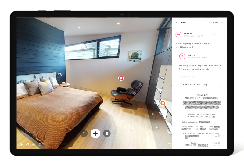 Screenshot of tablet with Matterport Notes being used