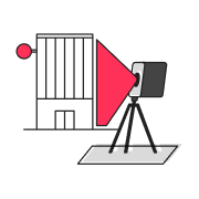 An illustration of a Pro3 scanning a building